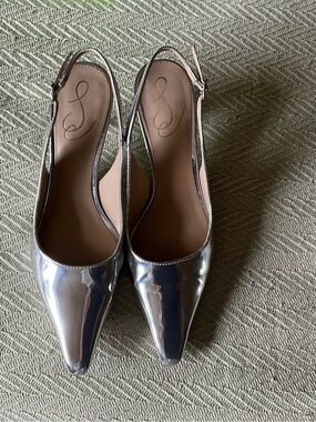 Sam Edelman Silver Pointed Slingback Heels/ Matching Purse